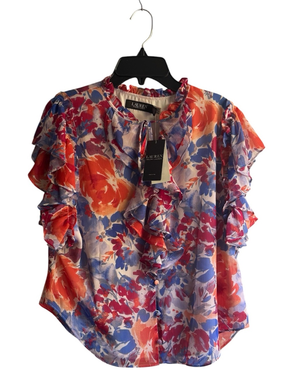 LAUREN Ralph Lauren Floral Ruffle Sleeve Blouse Size MP
